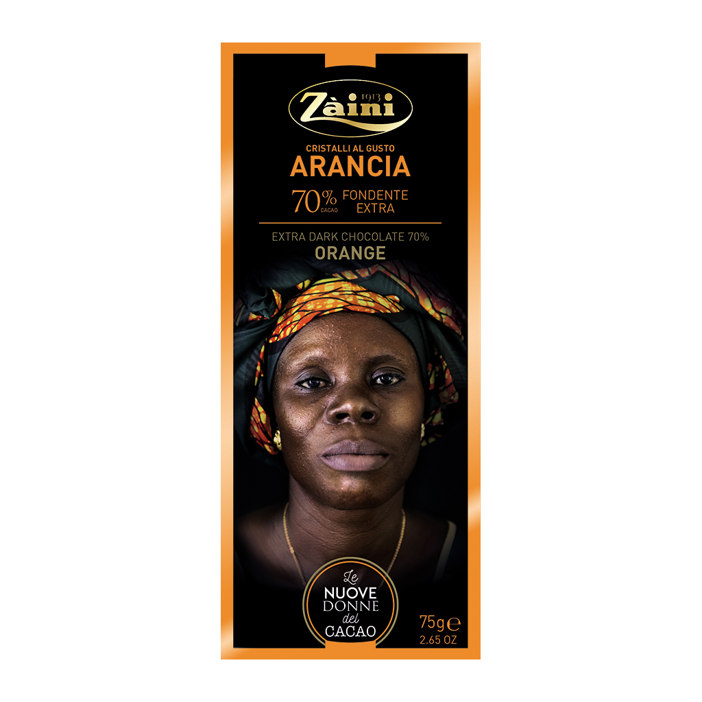 CIOCCOLATO FONDENTE EXTRA 70% CACAO CON CRISTALLI ALL'ARANCIA